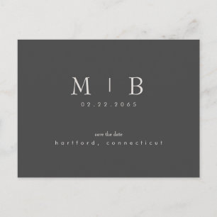 Cartão Postal Simples e Elegante Monograma Cinza de Casamento Sa