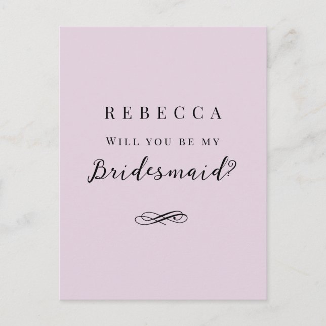 Cartão Postal Simples e elegante proposta da Bridesmaid roxa (Frente)