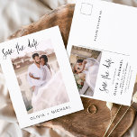 Cartão Postal Simples editável Salve a data e minimalista de fot<br><div class="desc">Casamento Salve os Cartões de Data que têm uma foto na frente e atrás. Os Cartões salve a data contêm uma moderna tipografia cursiva escrita escrita escrita escrita escrita escrita escrita escrita que é elegante,  simples e moderna a ser usada depois da simples celebração do dia de casamento minimalista.</div>
