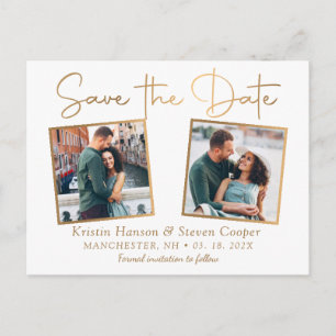 Cartão Postal Simples Elegante Dourado 2 Fotos Save The Date