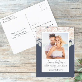 Cartão Postal Simples Elegante Floral Blush Dark Blue Bouquet