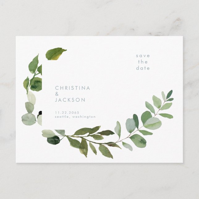 Cartão Postal Simples Eucalyptus Casamento Save the Date  (Frente)