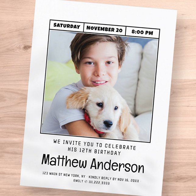 Cartão Postal Simples Festa de Aniversário de Foto Minimalista M (Criador carregado)