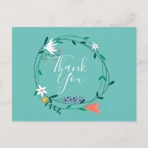 Cartão Postal Simples Floral Garland Script Business Obrigado