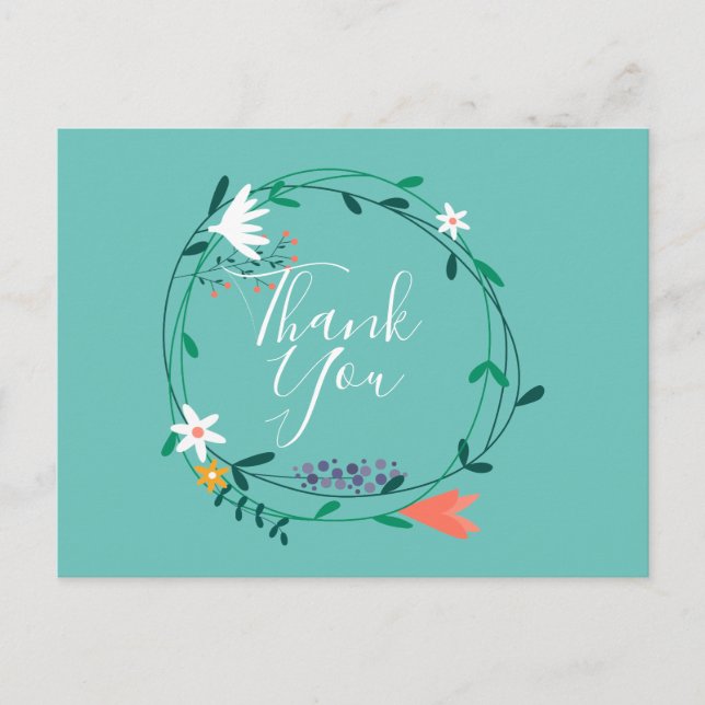 Cartão Postal Simples Floral Garland Script Business Obrigado (Frente)
