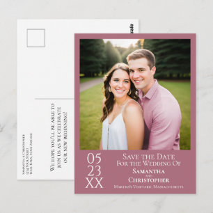 Cartão Postal Simples Foto de Save the Date de Casamento em Rosa