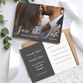 Cartão Postal Simples Foto Preto e Branco Save the Date Casament