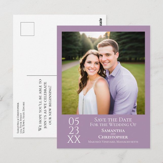 Cartão Postal Simples Fotografia de Casamento com Lavanda para S (Frente/Verso)
