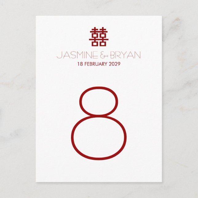 Cartão Postal Simples Minimalista Dupla Felicidade Casamento Chi (Frente)