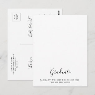 Cartão Postal Simples Minimalista Graduação Graduado Agradecimen