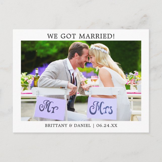 Cartão Postal Simples Moderno Minimalista, Casamos! (Frente)