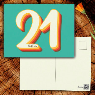 Cartão Postal Simples Moderno Retro Groovy Aniversário de 21 ano