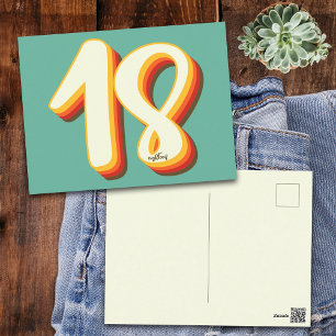 Cartão Postal Simples Moderno Retro Groovy Dezoito 18º Aniversár