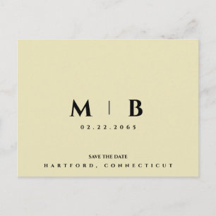 Cartão Postal Simples Monograma Amarelo Casamento Salve a Data