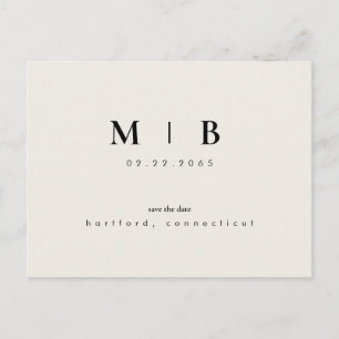 Cartão Postal Simples Monograma Bege Save the Date Casamento
