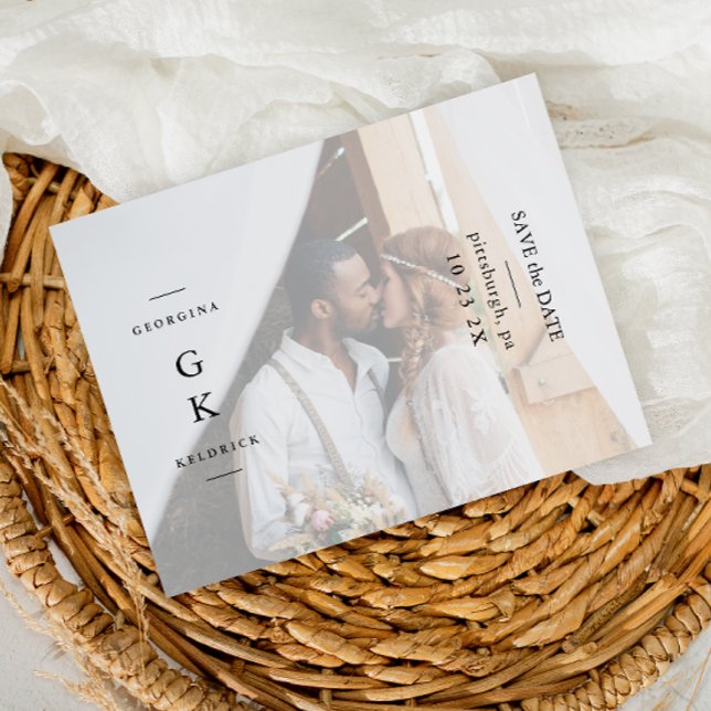 Cartão Postal Simples Monograma Foto Casamento Salve a Data (Criador carregado)