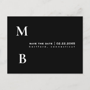 Cartão Postal Simples Monograma Preto Salve o Dia do Casamento