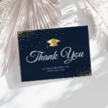 Cartão Postal simples obrigado de graduação elegante<br><div class="desc">Um lindo design de ouro,  azul e branco com um belo roteiro. O texto e as cores podem ser personalizados.</div>