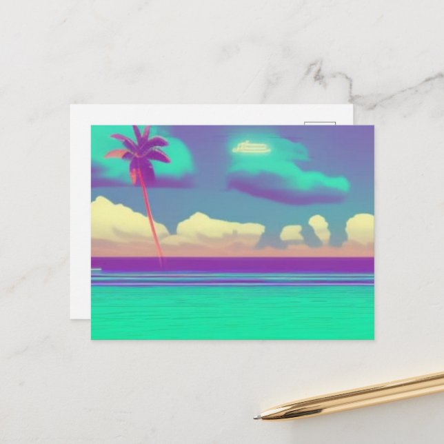 cartão postal simples retro Beach (Frente/Verso In Situ)