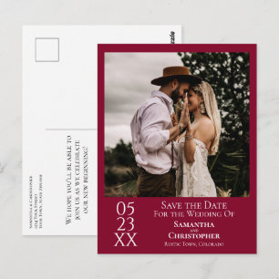Cartão Postal Simples Salva Data de Casamento Vermelho Cranberry