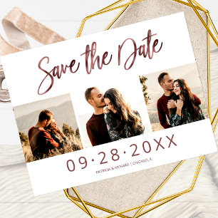 Cartão Postal Simples Salvar Data de Casamento 3 Colagem de Foto