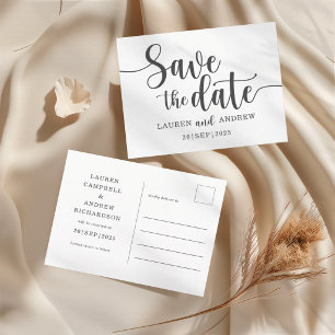 Cartão Postal Simples Salve o Dia Casamento Preto e Branco
