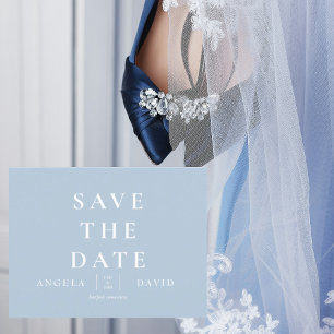 Cartão Postal Simples Save the Date de Casamento Azul Céu Modern