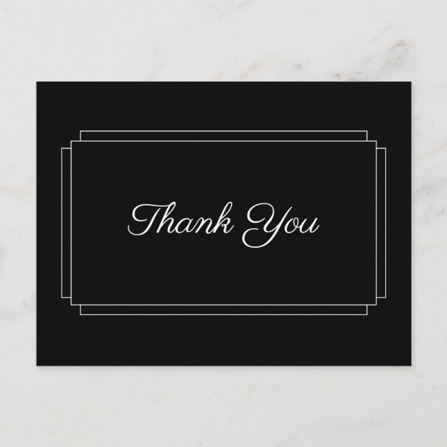 Cartão Postal Simples Script de Negócios Preto e Branco Obrigado (Frente)
