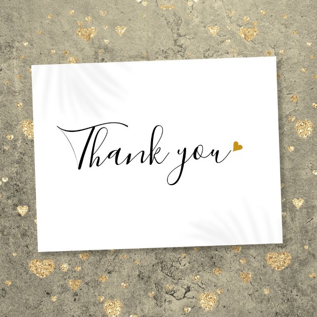 Cartão Postal Simples Script Dourado Heart Business Obrigado (Simple Script Gold Heart Business Thank You Postcard)