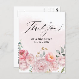 Cartão Postal Simples Script Elegante Blush Floral Obrigado