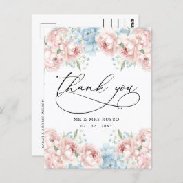 Cartão Postal Simples Script Elegante Blush Floral Obrigado
