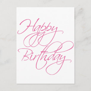 Cartão Postal Simples Script Rosa Feliz Aniversário