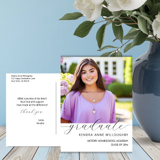 Cartão Postal Simplesmente Elegante Agradecimento de Formatura d