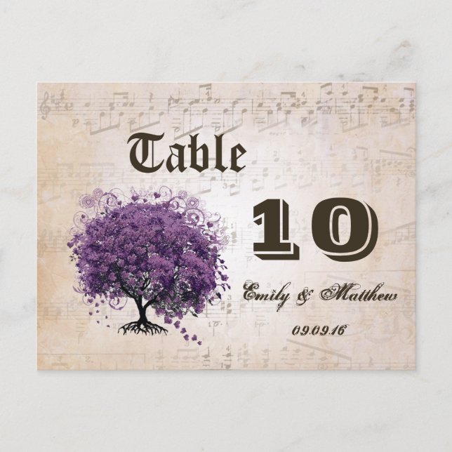 Cartão Postal Simplesmente Pêssego Roxo Número da Mesa da Árvore (Frente)
