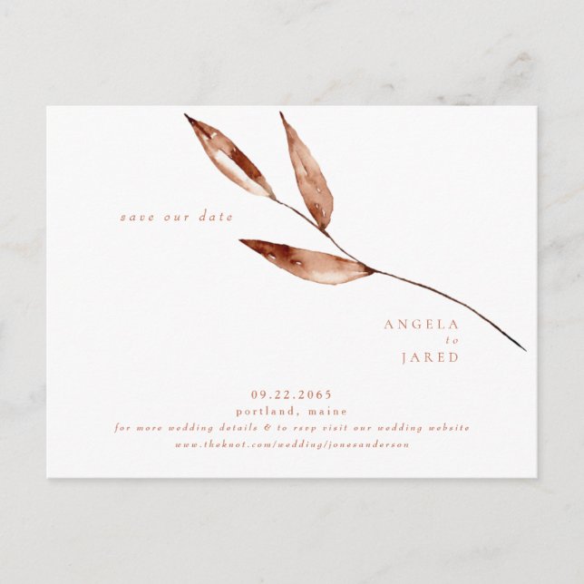 Cartão Postal Simplicity Foliage Terracotta Data de Salvamento d (Frente)