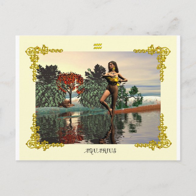 CARTÃO POSTAL SINAIS DE ANIVERSÁRIO ZODIÁTICOS / AQUÁRIO (Frente)