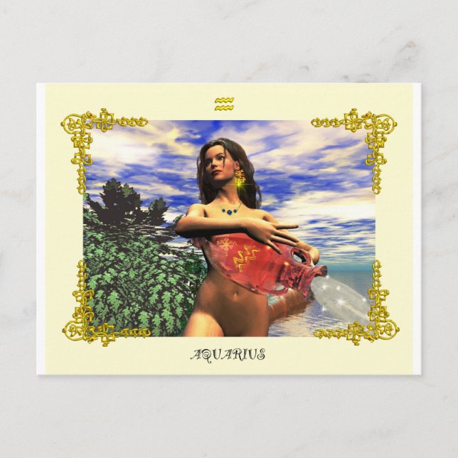 CARTÃO POSTAL SINAIS DE ANIVERSÁRIO ZODIÁTICOS / AQUÁRIO (Frente)