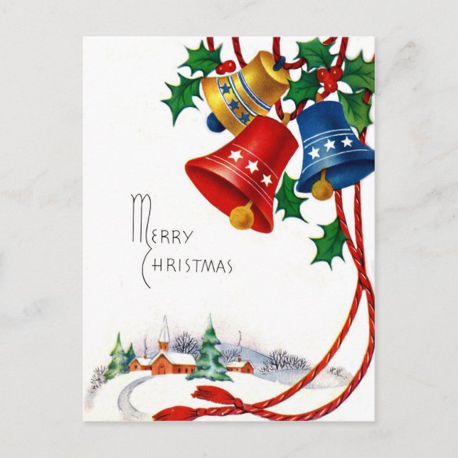 Cartão Postal Sinais de Natal e igreja de aldeia na colheita de  (Frente)