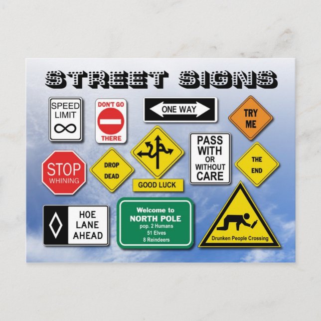 Cartão Postal Sinais de Rua Funny (Road) (Frente)