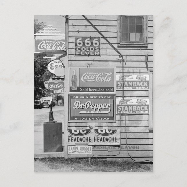 Cartão Postal Sinais em uma Loja Geral, 1938 (Frente)