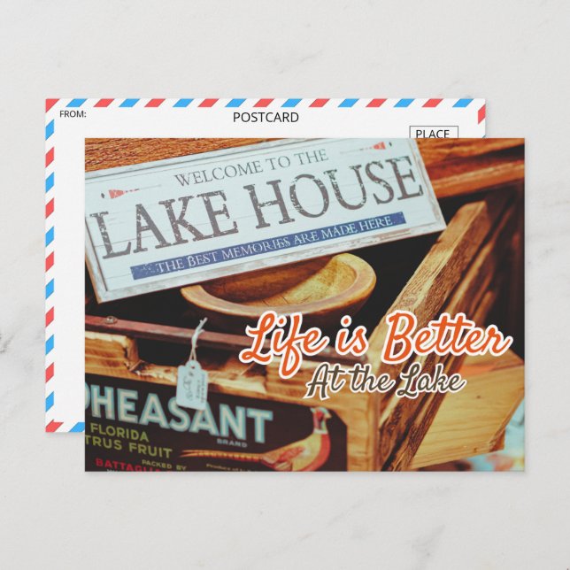 Cartão Postal Sinal de boas-vindas do Lago Rustic House (Frente/Verso)
