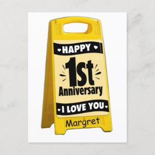 Cartão Postal Sinal de chão de plástico amarelo feliz 1º anivers