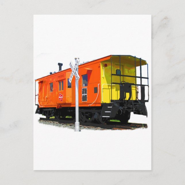 Cartão Postal Sinal De Cruzamento De Caboose E Ferrovia (Frente)