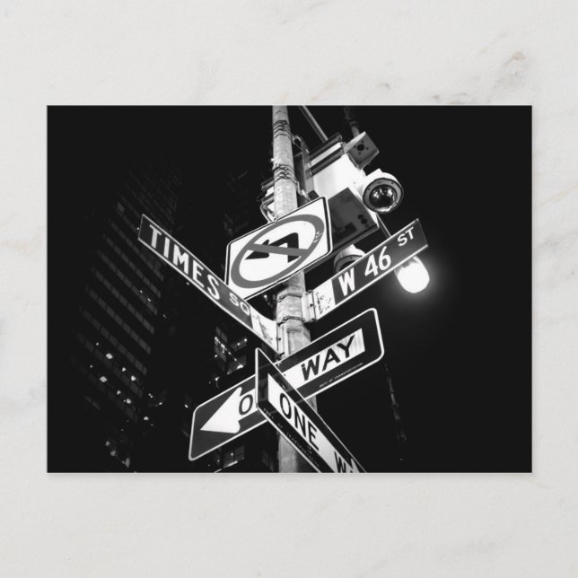 Cartão Postal Sinal de estrada Times Square a preto e branco (Frente)