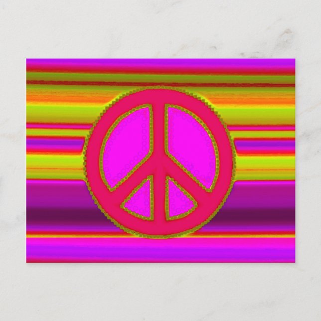 Cartão Postal Sinal de Fractal e Paz Rosa Vermelho (Frente)