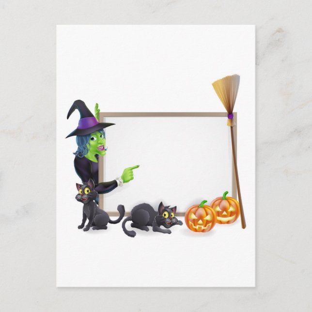 Cartão Postal sinal de fundo da bruxa do Halloween (Frente)
