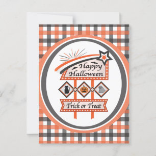 Cartão Postal Sinal de Halloween Vintage Retro – Placa de Tricot
