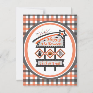 Cartão Postal Sinal de Halloween Vintage Retro – Placa de Tricot