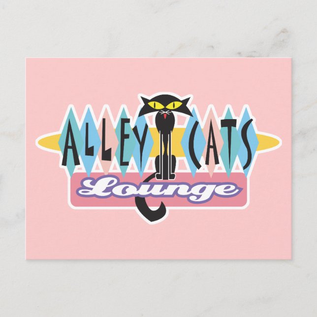 Cartão Postal sinal de lounge gatos beco retrô (Frente)