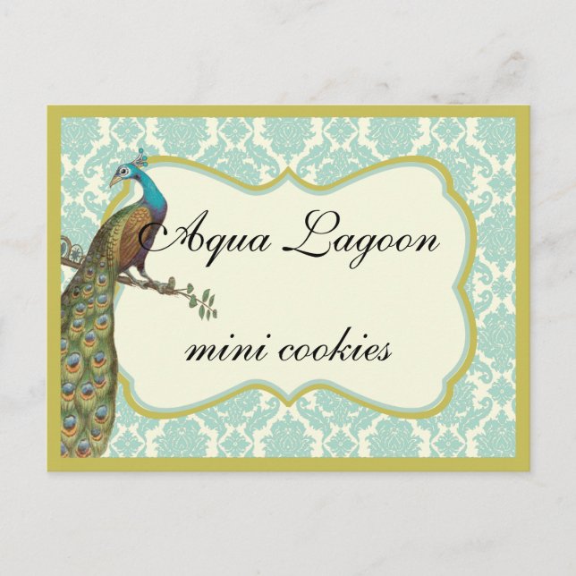 Cartão Postal Sinal de Mesa de Buffet de Doces Lagoon Peackcock  (Frente)